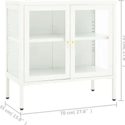 Buffet Blanc 70x35x70 cm Acier et verre