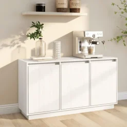 Buffet Blanc 111x34x60 cm Bois massif de pin