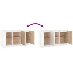 Buffet Blanc 111x34x60 cm Bois massif de pin