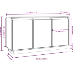 Buffet Blanc 111x34x60 cm Bois massif de pin