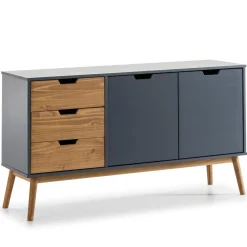 Buffet Commode Java 3 tiroir y 2 Porte Anthracite, glissières métalliques, 140 cm