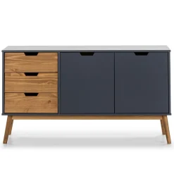 Buffet Commode Java 3 tiroir y 2 Porte Anthracite, glissières métalliques, 140 cm