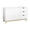 Buffet de rangement blanc. pieds bois - Floki - avec 3 tiroirs. buffet 2 portes. buffet bas. 120x40x75 cm