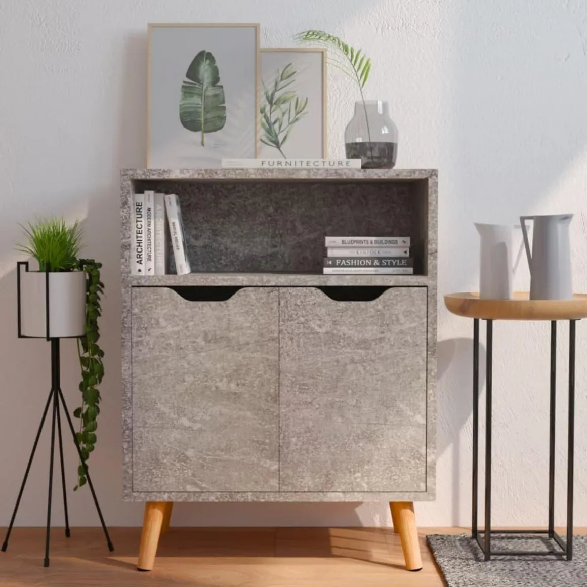 Buffet gris beton 60x30x72 cm bois d'ingenierie