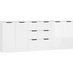 Buffets 3 pcs blanc brillant bois d'ingenierie