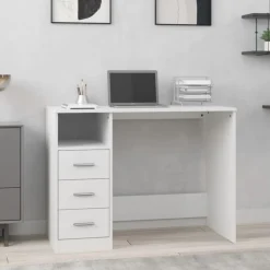 Bureau avec tiroirs Blanc 102x50x76 cm Bois d'ingenierie