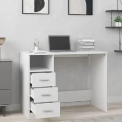 Bureau avec tiroirs Blanc 102x50x76 cm Bois d'ingenierie
