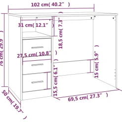 Bureau avec tiroirs Blanc 102x50x76 cm Bois d'ingenierie
