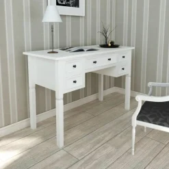Bureau blanc a 5 tiroirs