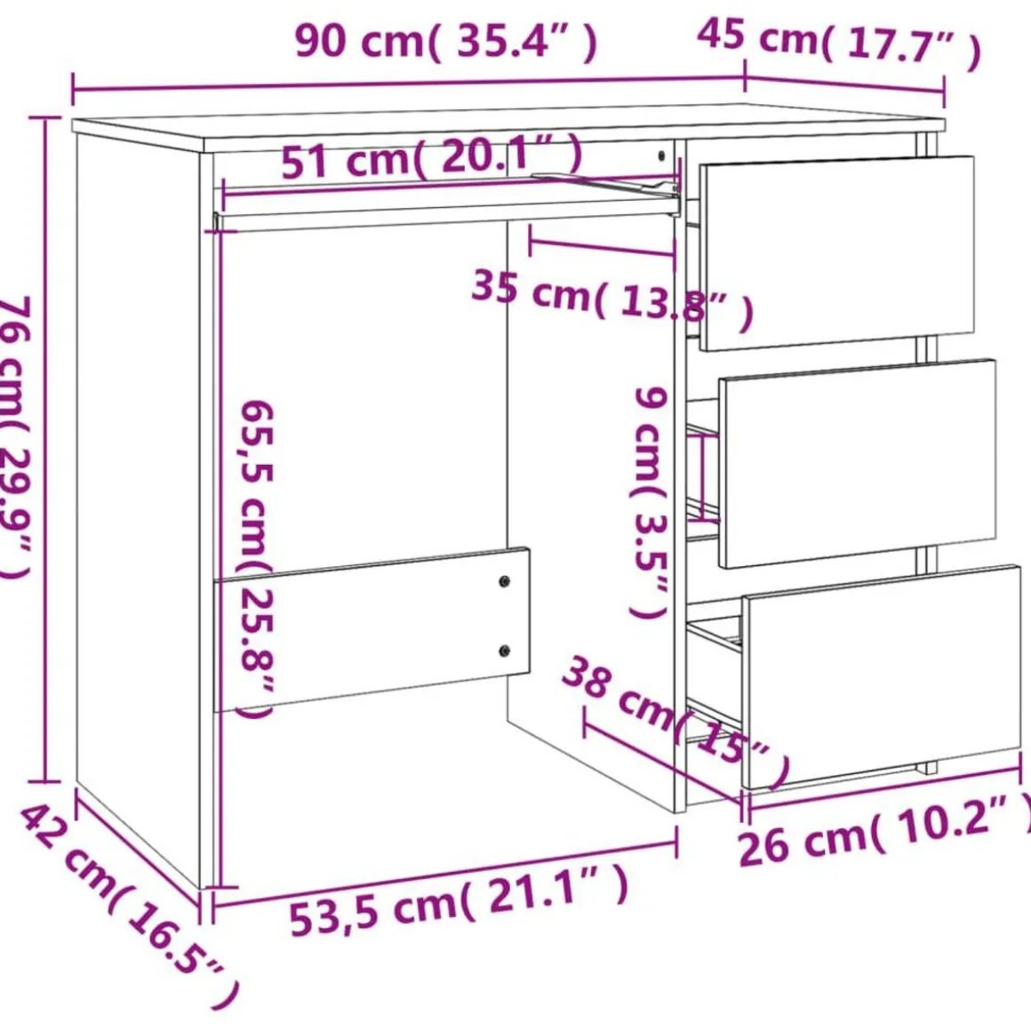 Bureau Blanc 90x45x76 cm Bois d'ingenierie