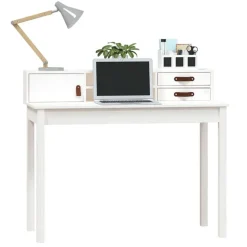 Bureau Blanc 110x50x93 cm Bois massif de pin