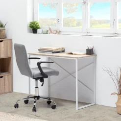 Bureau Cáceres Blanc,Table pour PC, Style Industriel, 90 cm Longueur