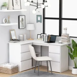 Bureau d'angle Blanc 145x100x76 cm Bois d'ingenierie
