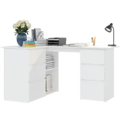 Bureau d'angle Blanc 145x100x76 cm Bois d'ingenierie