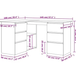 Bureau d'angle Blanc 145x100x76 cm Bois d'ingenierie