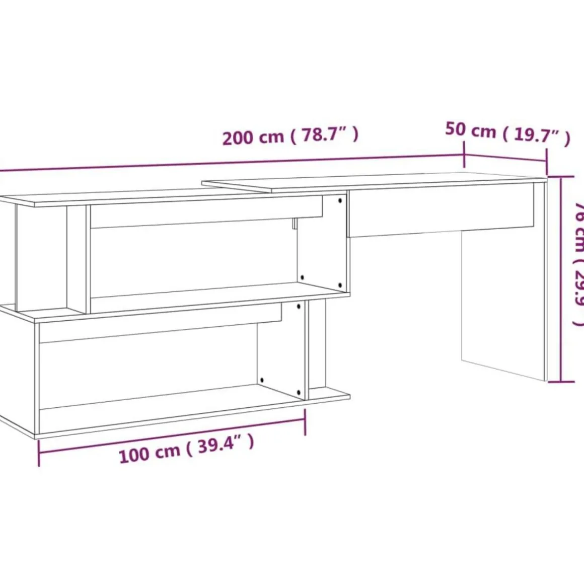 Bureau d'angle Chene marron 200x50x76 cm Bois d'ingenierie