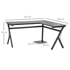 Bureau d'angle informatique design contemporain 155L x 130l x 76H cm MDF acier noir