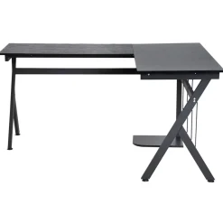 Bureau d'angle informatique design contemporain 155L x 130l x 76H cm MDF acier noir