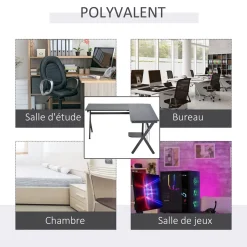 Bureau d'angle informatique design contemporain 155L x 130l x 76H cm MDF acier noir