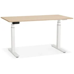 Bureau Design Réglable Électrique 140cm Naturel & Blanc
