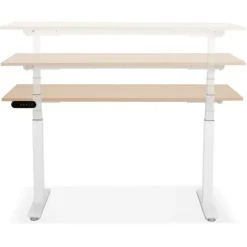 Bureau Design Réglable Électrique 140cm Naturel & Blanc