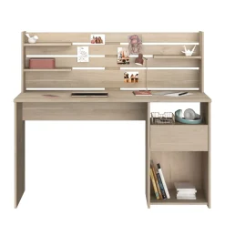 Bureau droit avec crédence et rangements L138cm PIA