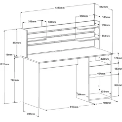 Bureau droit avec crédence et rangements L138cm PIA