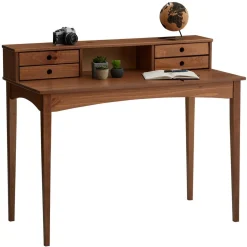 Bureau secrétaire MILANO en pin massif avec 4 tiroirs et 1 niche, bois lasuré brun foncé