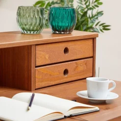 Bureau secrétaire MILANO en pin massif avec 4 tiroirs et 1 niche, bois lasuré brun foncé