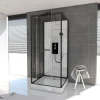 Cabine de douche carré à motif carreaux de métro blanc 90x90 cm