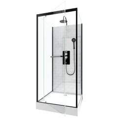 Cabine de douche carré à motif carreaux de métro blanc 90x90 cm