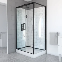 Cabine de douche rectangle à motif carreaux de métro blanc 80x110 cm
