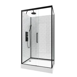 Cabine de douche rectangle à motif carreaux de métro blanc 80x110 cm