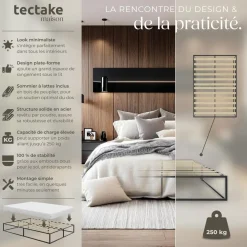 Cadre de lit en acier KYOTO avec sommier à lattes, 250 kg