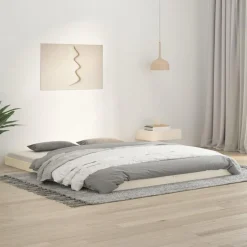 Cadre de lit sans matelas blanc 160x200 cm bois de pin massif