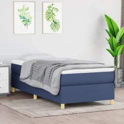 Cadre de lit sans matelas bleu 90x190 cm tissu