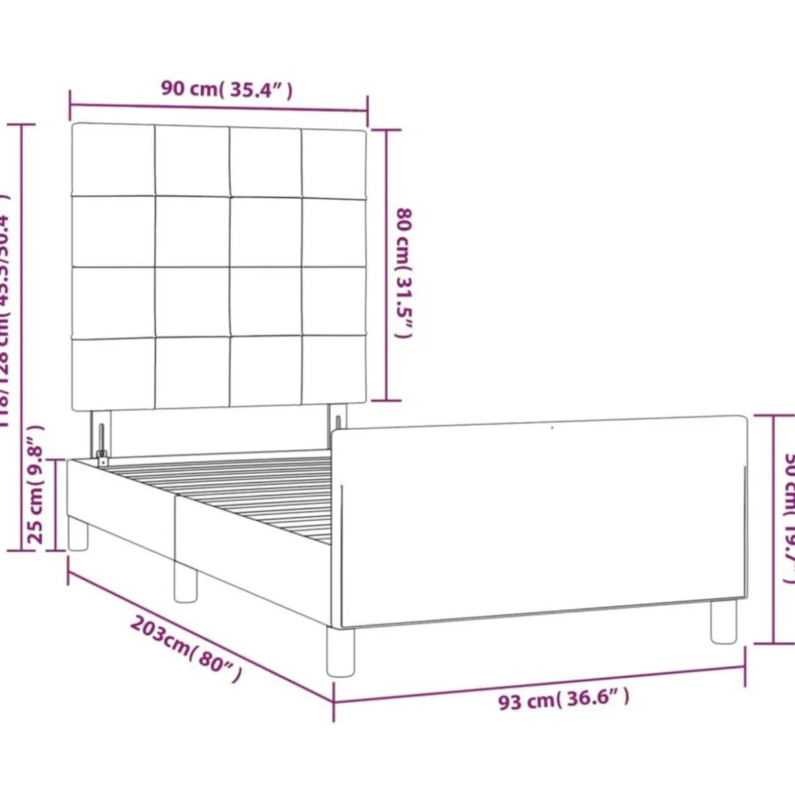 Cadre de lit sans matelas gris fonce 90x200 cm velours