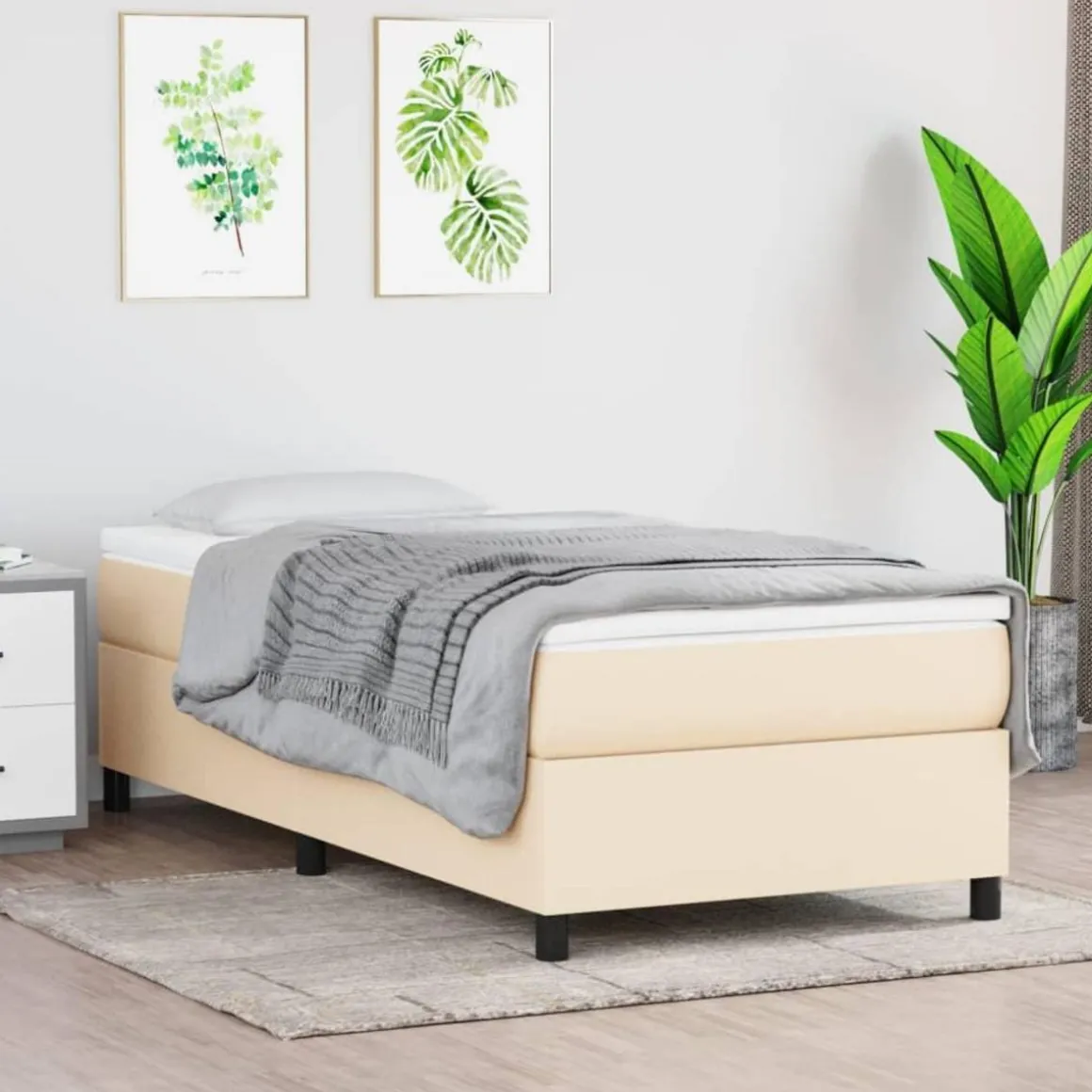 Cadre de lit sans matelas creme 90x200 cm tissu