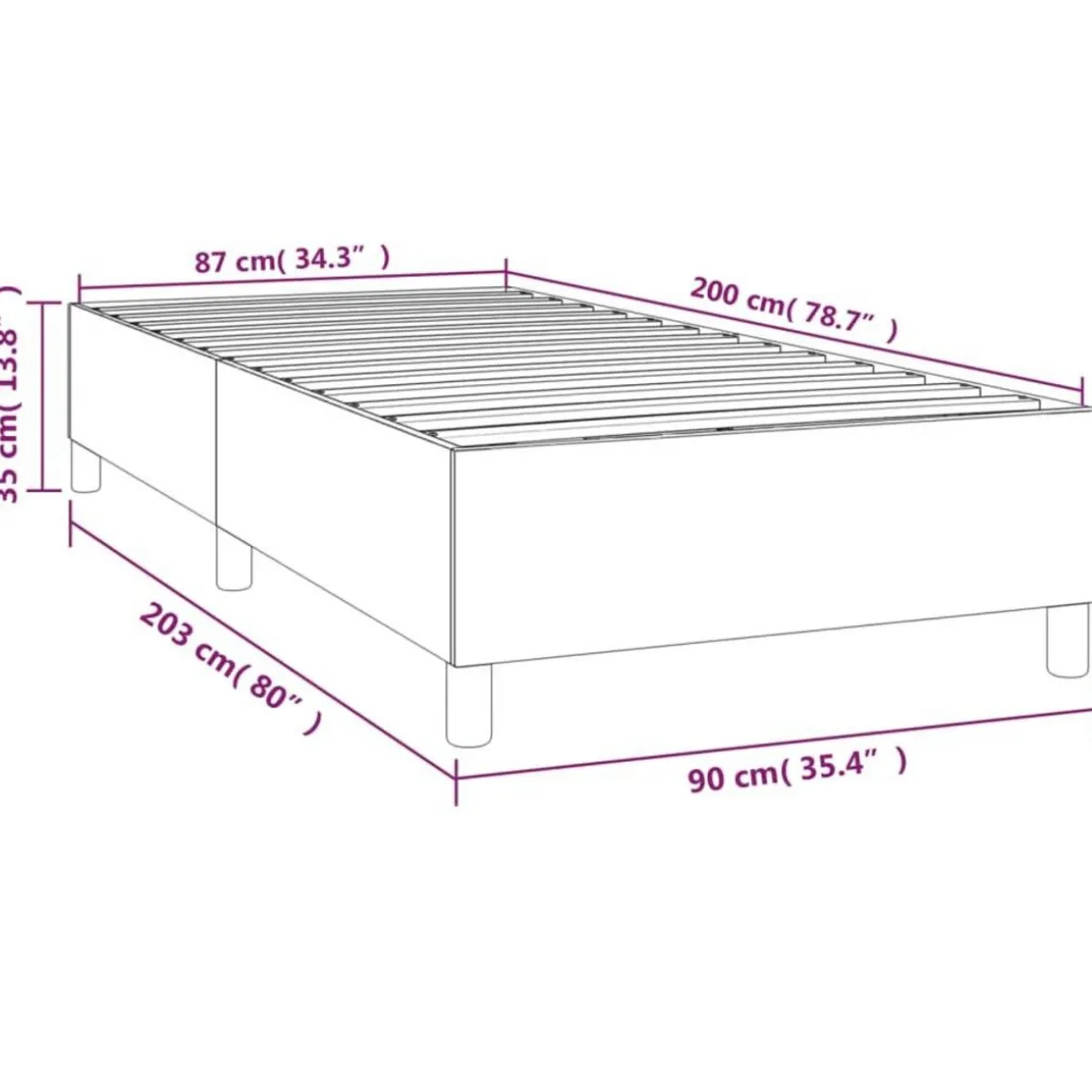 Cadre de lit sans matelas creme 90x200 cm tissu