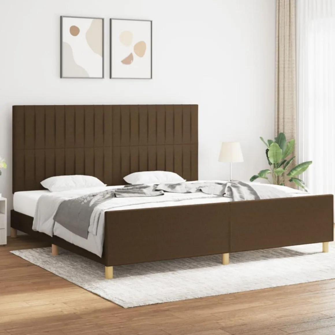 Cadre de lit sans matelas marron fonce 200x200 cm tissu