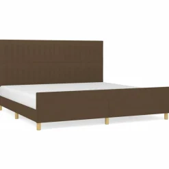 Cadre de lit sans matelas marron fonce 200x200 cm tissu