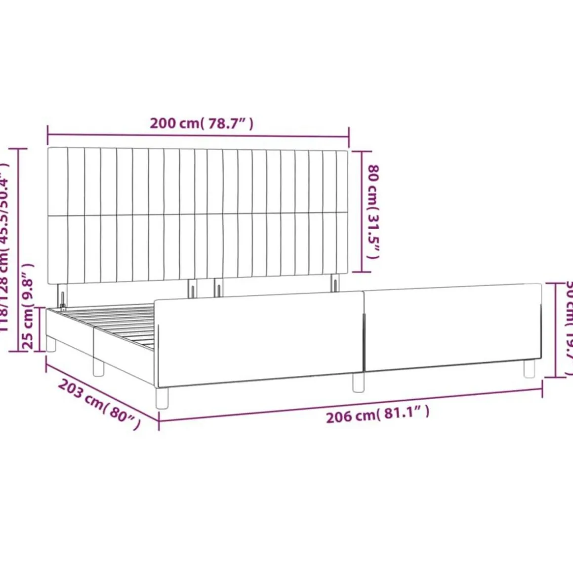 Cadre de lit sans matelas marron fonce 200x200 cm tissu
