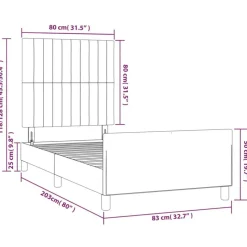 Cadre de lit sans matelas gris clair 80x200 cm velours