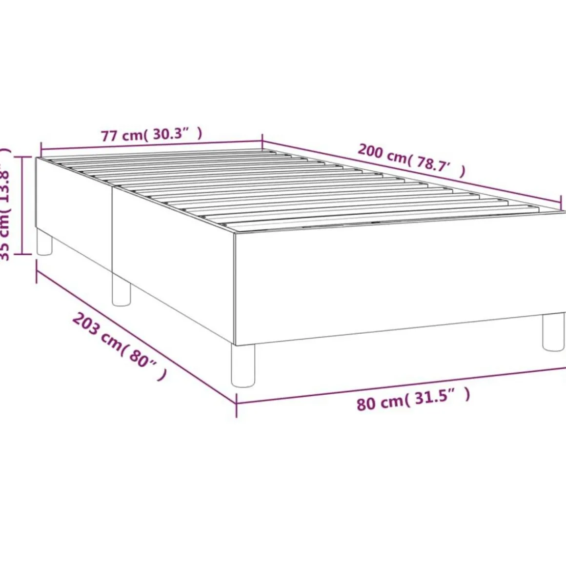 Cadre de lit sans matelas gris fonce 80x200 cm tissu