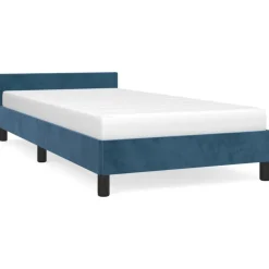Cadre de lit sans matelas bleu fonce 80x200 cm velours