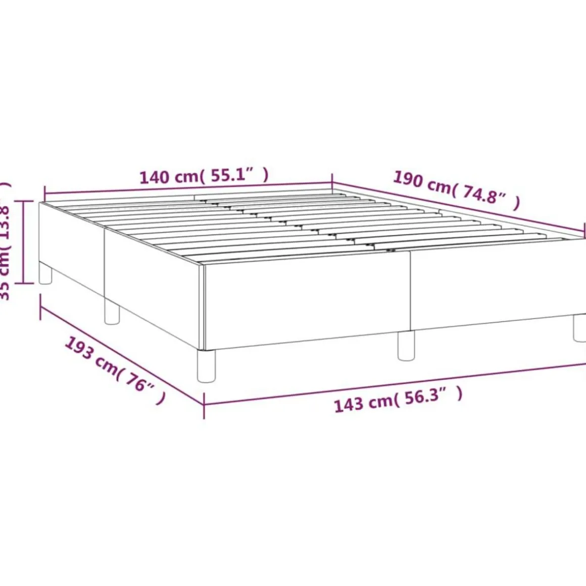 Cadre de lit sans matelas taupe 140x190 cm tissu