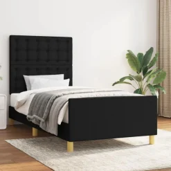 Cadre de lit sans matelas avec tete de lit noir 80x200 cm tissu