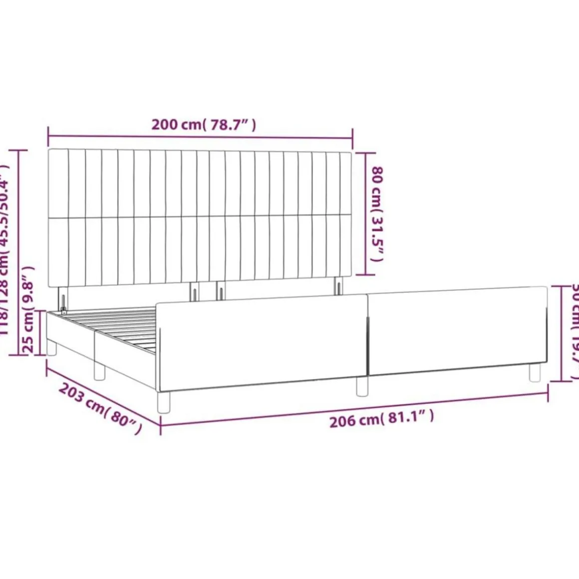 Cadre de lit sans matelas noir 200x200 cm tissu