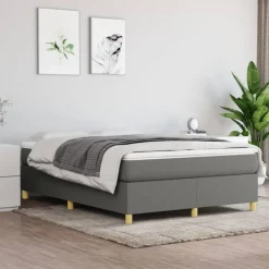 Cadre de lit sans matelas gris fonce 140x200 cm tissu