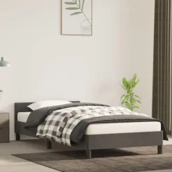 Cadre de lit sans matelas gris fonce 100x200 cm velours